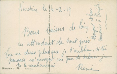 Adressseite der Ansichtskarte Nierstein a. Rh., Kirchweg