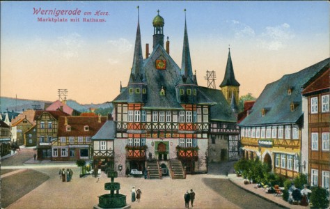 Alte Ansichtskarte Wernigerode am Harz, Marktplatz mit Rathaus