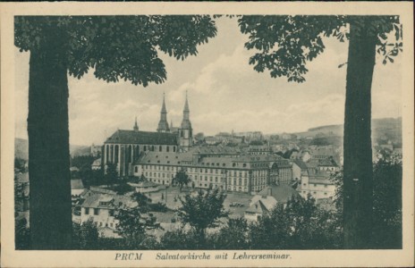 Alte Ansichtskarte Prüm, Salvatorkirche mt Lehrerseminar