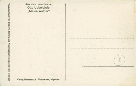 Adressseite der Ansichtskarte Otto Ubbelohde, Waldeinsamkeit