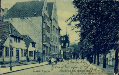 Alte Ansichtskarte Neumünster, Am Teich mit Holsten-Bank