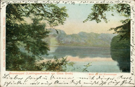 Alte Ansichtskarte Brunskoppel (Lieblingsaufenthalt von Claus Groth). Blick auf den Krummensee, 