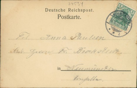 Adressseite der Ansichtskarte Gruss aus Neumünster, Neue Kaserne