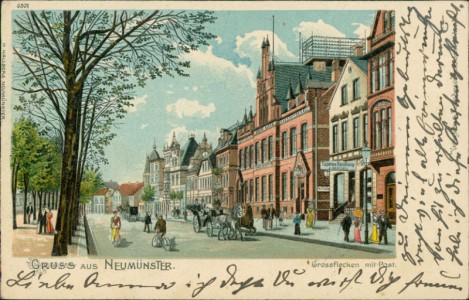 Alte Ansichtskarte Gruss aus Neumünster, Grossflecken mit Post