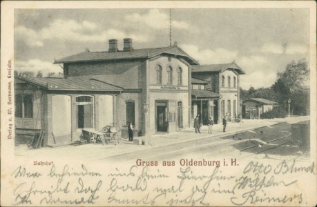Alte Ansichtskarte Gruss aus Oldenburg i. H., Bahnhof