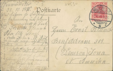 Adressseite der Ansichtskarte Gruß vom Conventgarten Neumünster i. Holst. Inh. Th. Buck, Gartenansicht, Großer Saal