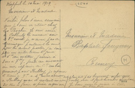 Adressseite der Ansichtskarte Gruss aus Cappel (Hunsrück), Kath. Kirche, Gasthaus und Handlung von Ad. Wendling, Evangel. Schule, Evangel. Kirche