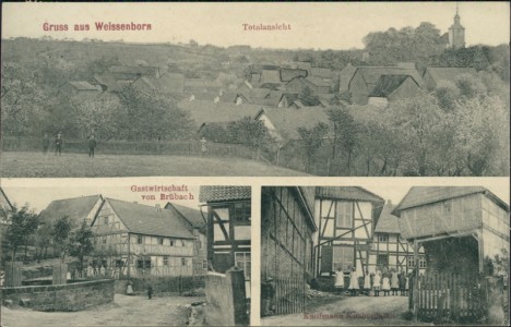 Alte Ansichtskarte Gruss aus Weissenborn, Totalansicht, Gastwirtschaft von Brübach, Kaufmann Kucherbuch