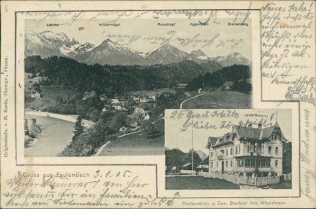 Alte Ansichtskarte Gruss aus Faulenbach, Gesamtansicht, Restauration a. See, Besitzer Ant. Wiedemann