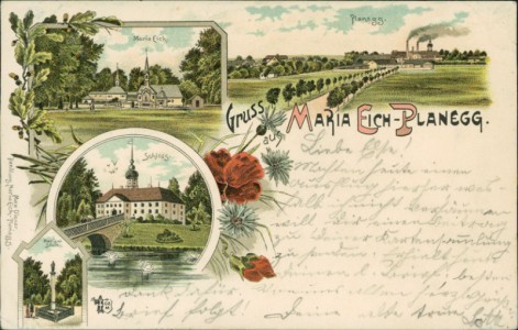 Alte Ansichtskarte Gruss aus Maria Eich-Planegg, Maria Eich, Planegg, Schloss, Marien-Säule