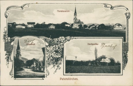 Alte Ansichtskarte Peterskirchen, Totalansicht, Pfarrhof, Dorfpartie