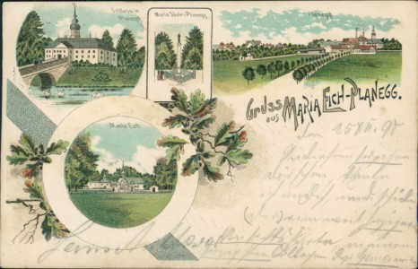 Alte Ansichtskarte Gruss aus Maria Eich-Planegg, Schloss in Planegg, Maria Säule i. Planegg, Planegg, Maria Eich