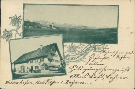 Alte Ansichtskarte Gruss aus Waltenhofen, Gesamtansicht, Einzelgebäude