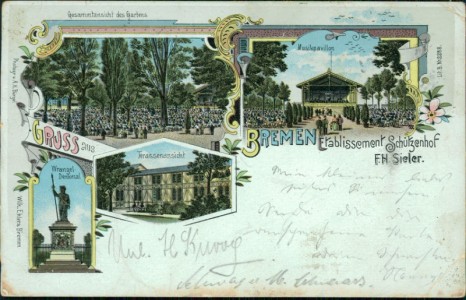 Alte Ansichtskarte Gruss aus Bremen, Etablissement Schützenhof F.H. Sieler