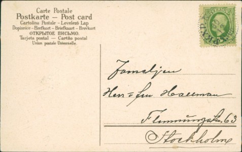 Adressseite der Ansichtskarte Godt nytt år, Schornsteinfeger mit Leiter, Klee, Hufeisen und Vergissmeinnicht