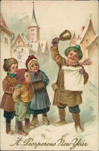 Alte Ansichtskarte A prosperous New Year, Knabe läutet Glocke