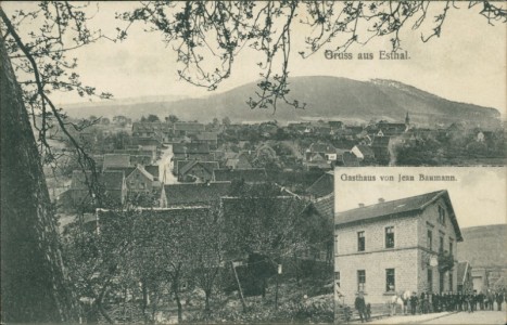 Alte Ansichtskarte Gruss aus Esthal, Gesamtansicht, Gasthaus von Jean Baumann