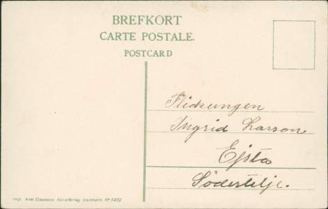 Adressseite der Ansichtskarte Glad Påsk, Küken als Postbote bringt Telegramm