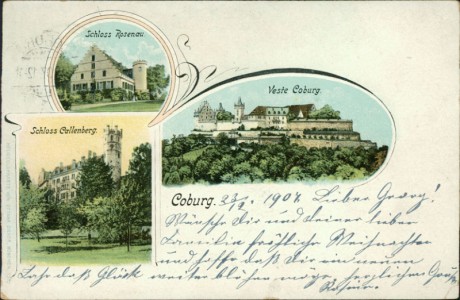 Alte Ansichtskarte Coburg, Schloss Rosenau, Veste Coburg, Schloss Callenberg