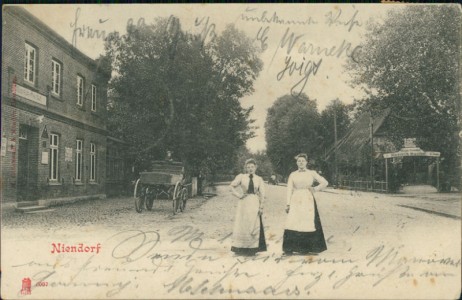 Alte Ansichtskarte Niendorf, Teilansicht mit Münster's Gasthof