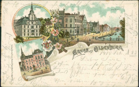 Alte Ansichtskarte Gruss aus Oldenburg, Schloss, Am Stau, Rathaus