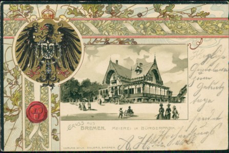 Alte Ansichtskarte Gruss aus Bremen, Meierei im Bürgerpark