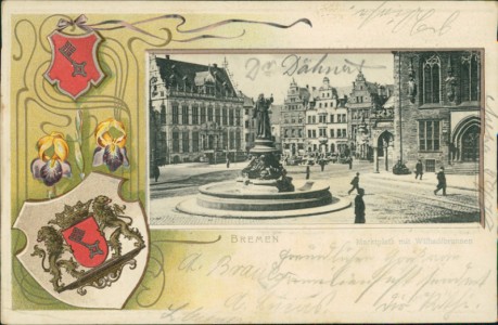 Alte Ansichtskarte Bremen, Marktplatz mit Wilhadibrunnen