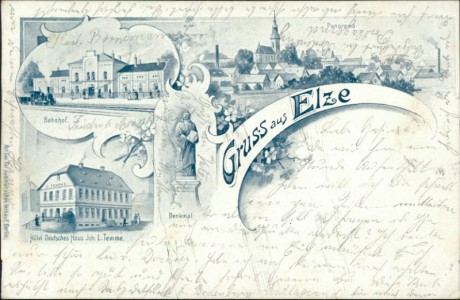 Alte Ansichtskarte Gruss aus Elze, Bahnhof, Panorama, Denkmal, Hotel Deutsches Haus Inh. L. Temme