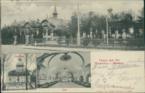 Alte Ansichtskarte Gruss aus der Weserlust i. Bremen, Pavillon, Saal