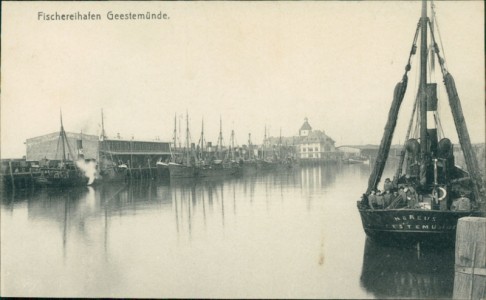 Alte Ansichtskarte Geestemünde, Fischereihafen