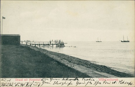 Alte Ansichtskarte Wilhelmshaven, Strand mit Herrenbad