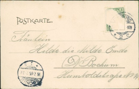 Adressseite der Ansichtskarte Gruss aus Duisburg, Restauration Wilhelm Schwerdt. Am Kaiserberg. Fernsprech-Anschluss 898
