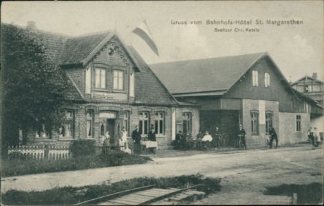 Alte Ansichtskarte Gruss vom Bahnhofs-Hotel St. Margarethen, Besitzer Chr. Ketels