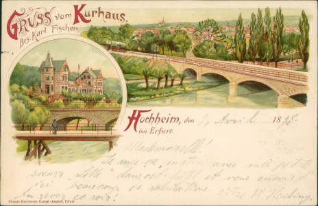 Alte Ansichtskarte Hochheim bei Erfurt, Gruss vom Kurhaus Bes. Karl Fischer
