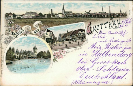 Alte Ansichtskarte Gruss aus Grottkau, Neisser Strasse, Schloss Koppitz