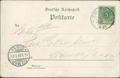 Adressseite der Ansichtskarte Gruss aus Wilkau i/S., Bahnhof, Inneres der Kirche, Gasthof Stadt Kirchberg, Schule, Kirche