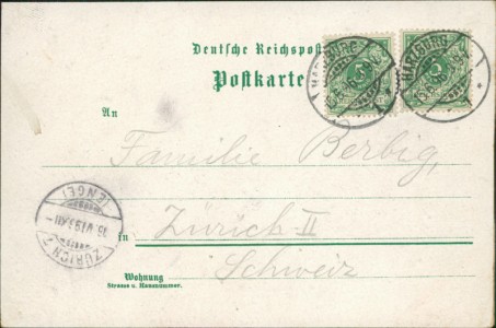 Adressseite der Ansichtskarte Gruss vom Burgberg b. Harzburg, Hotel Burgberg, E. Behnecke, Brocken, Canossasäule
