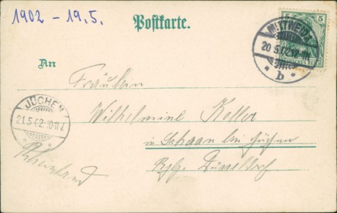 Adressseite der Ansichtskarte Gruss aus Kockisch, Gasthaus Kockisch, Ansicht v. Kockisch, Steinbruch, Siebenhainer Mühle