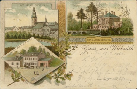 Alte Ansichtskarte Gruss aus Wickrath, Ansicht von Wickrath, Villa des Gestütsdirectors, Gasthof von Theod. Abels