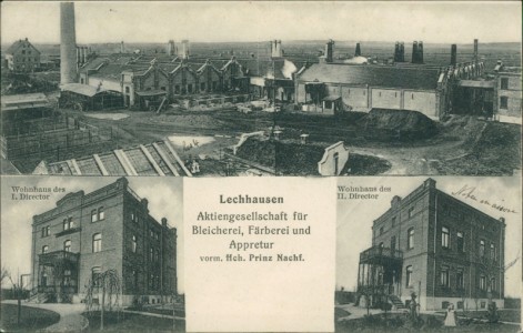 Alte Ansichtskarte Lechhausen, Aktiengesellschaft für Bleicherei, Färberei und Appretur vorm. Hch. Prinz Nachf.