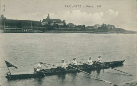 Alte Ansichtskarte Promnitz b. Riesa, Ruderboot auf der Elbe