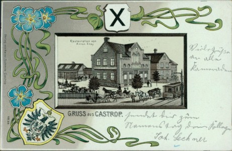 Alte Ansichtskarte Gruss aus Castrop, Restauration von Anton Kray