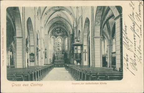 Alte Ansichtskarte Gruss aus Castrop, Inneres der katholischen Kirche