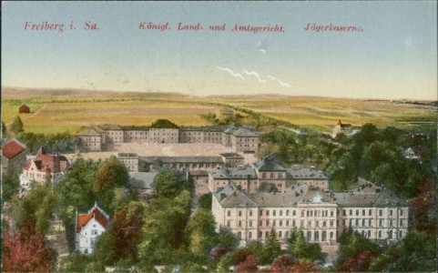 Alte Ansichtskarte Freiberg i. Sa., Königl. Land- und Amtsgericht. Jägerkaserne