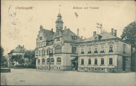 Alte Ansichtskarte Oberlungwitz, Rathaus und Postamt