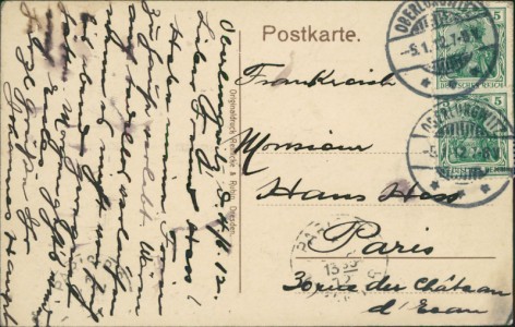 Adressseite der Ansichtskarte Oberlungwitz, Rathaus und Postamt