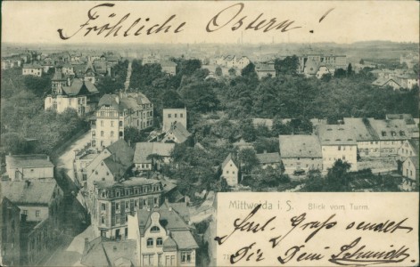 Alte Ansichtskarte Mittweida i. S., Blick vom Turm