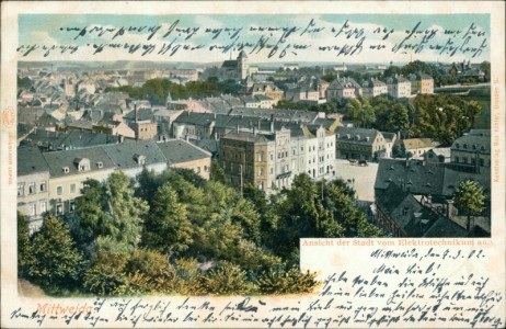 Alte Ansichtskarte Mittweida, Ansicht der Stadt vom Elektrotechnikum aus