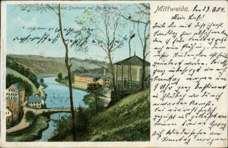 Alte Ansichtskarte Mittweida, Blick vom Stadtpark auf Neudörfchen