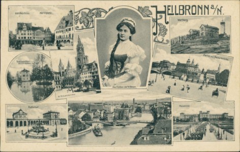 Alte Ansichtskarte Heilbronn, Mehrbildkarte mit Bahnhof, Kaserne und Wartberg